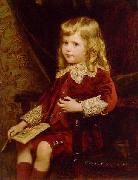 Alfred Edward Emslie Portrait of a young boy in a red velvet suit oil painting